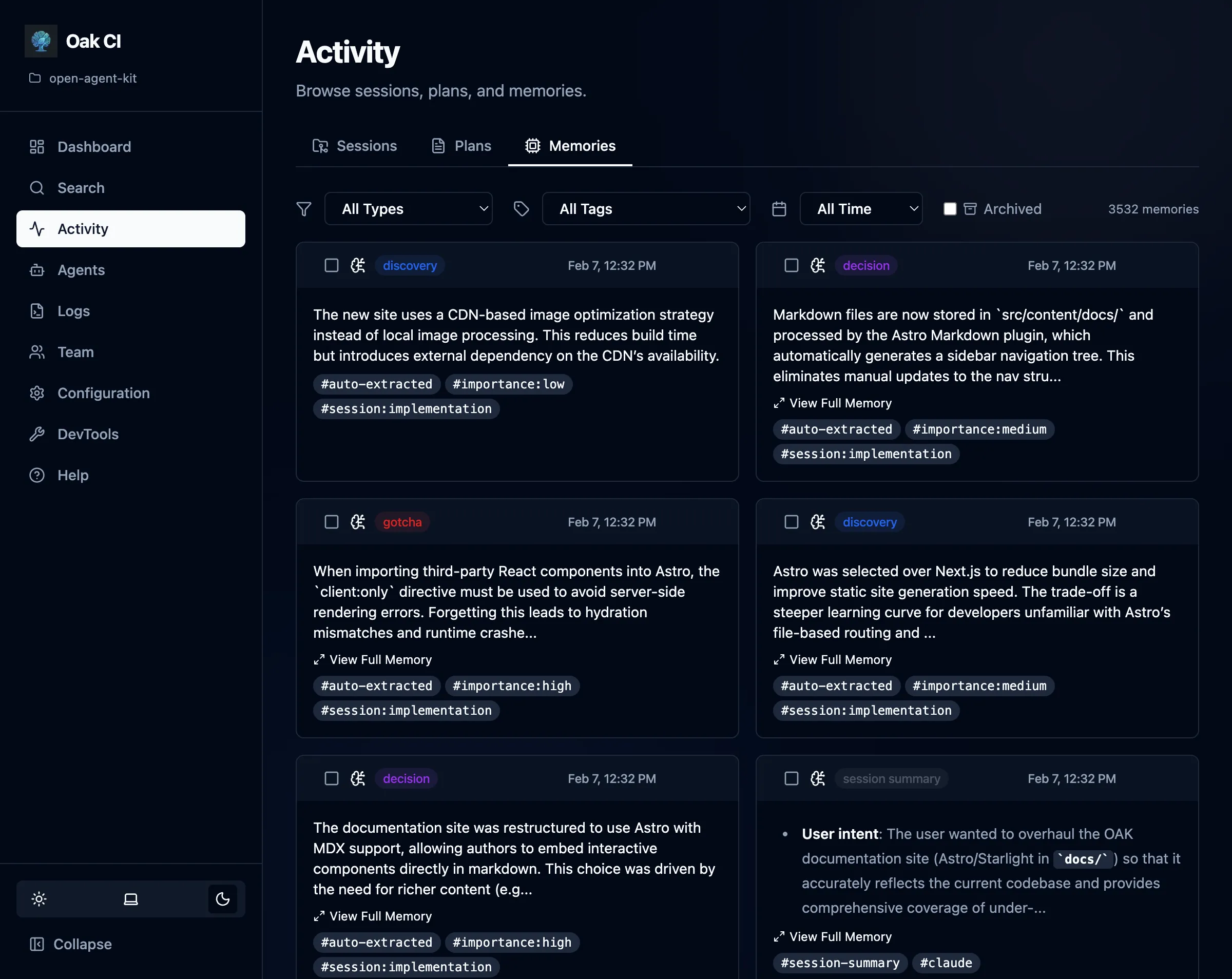 Memories with type and tag filters