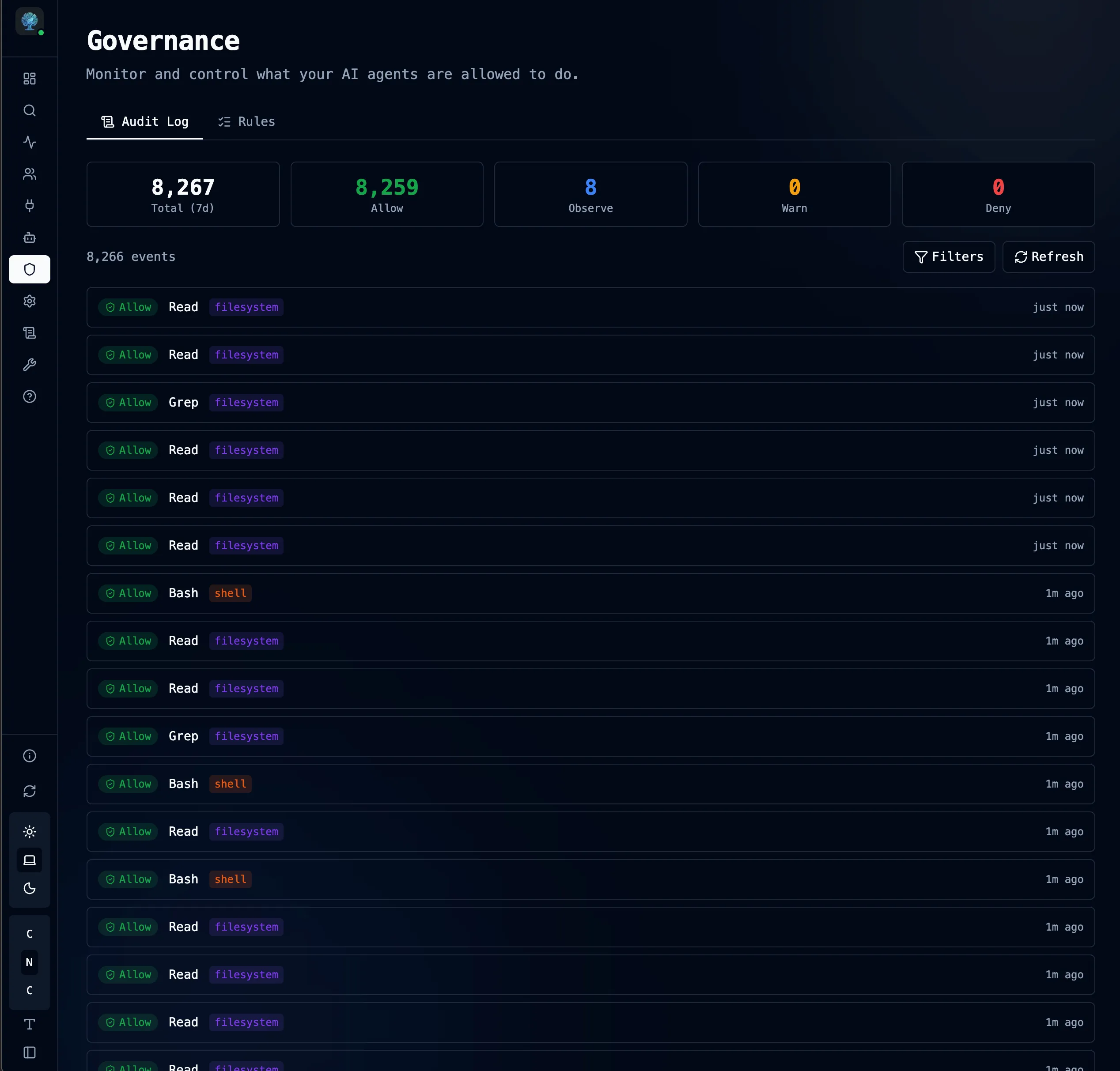 The OAK Dashboard home page