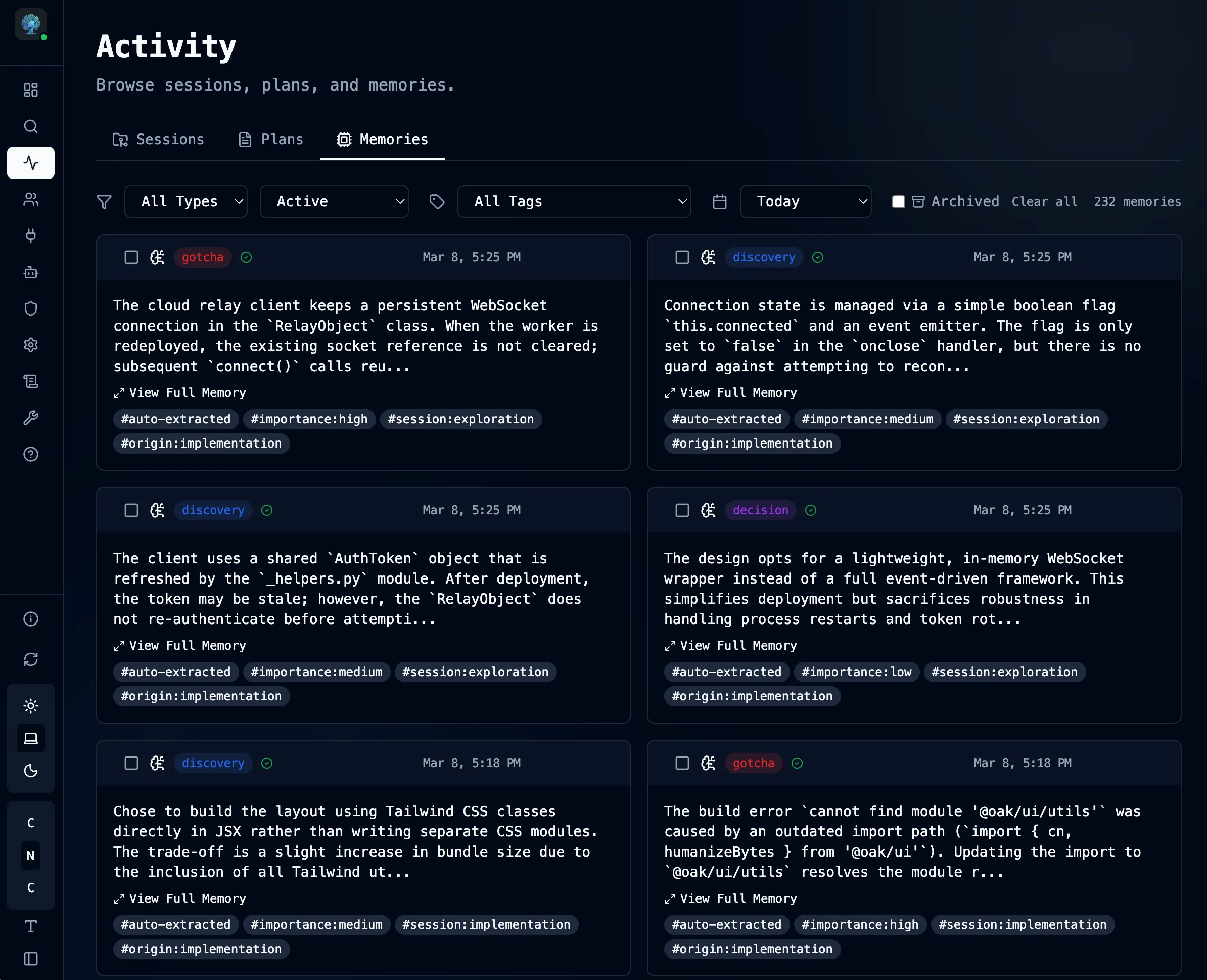 Memories with type and tag filters