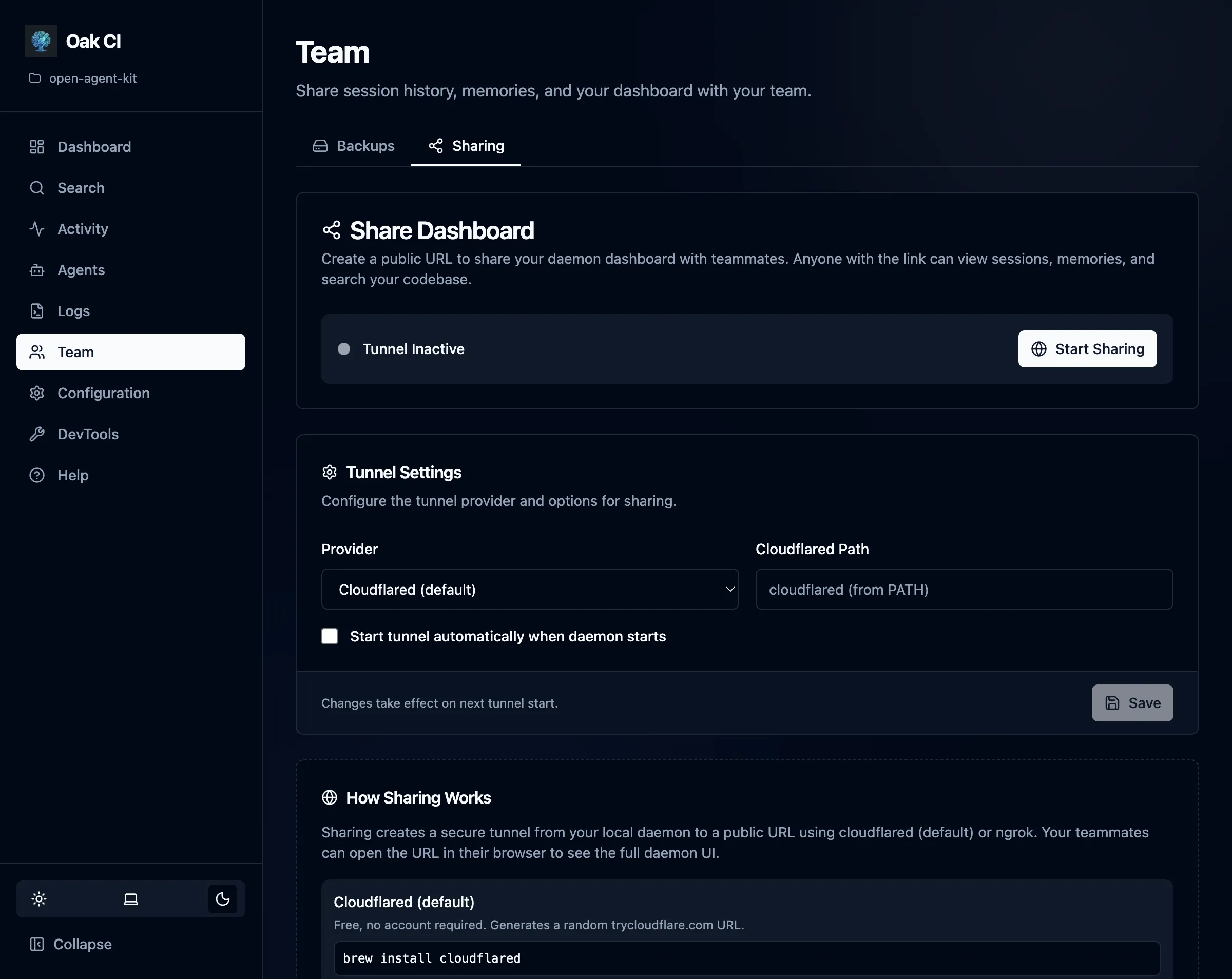 Sharing and tunnel UI
